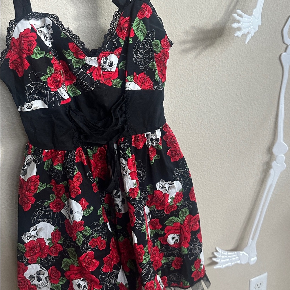 Hot Topic Black and Red roses and skeletons small Dress